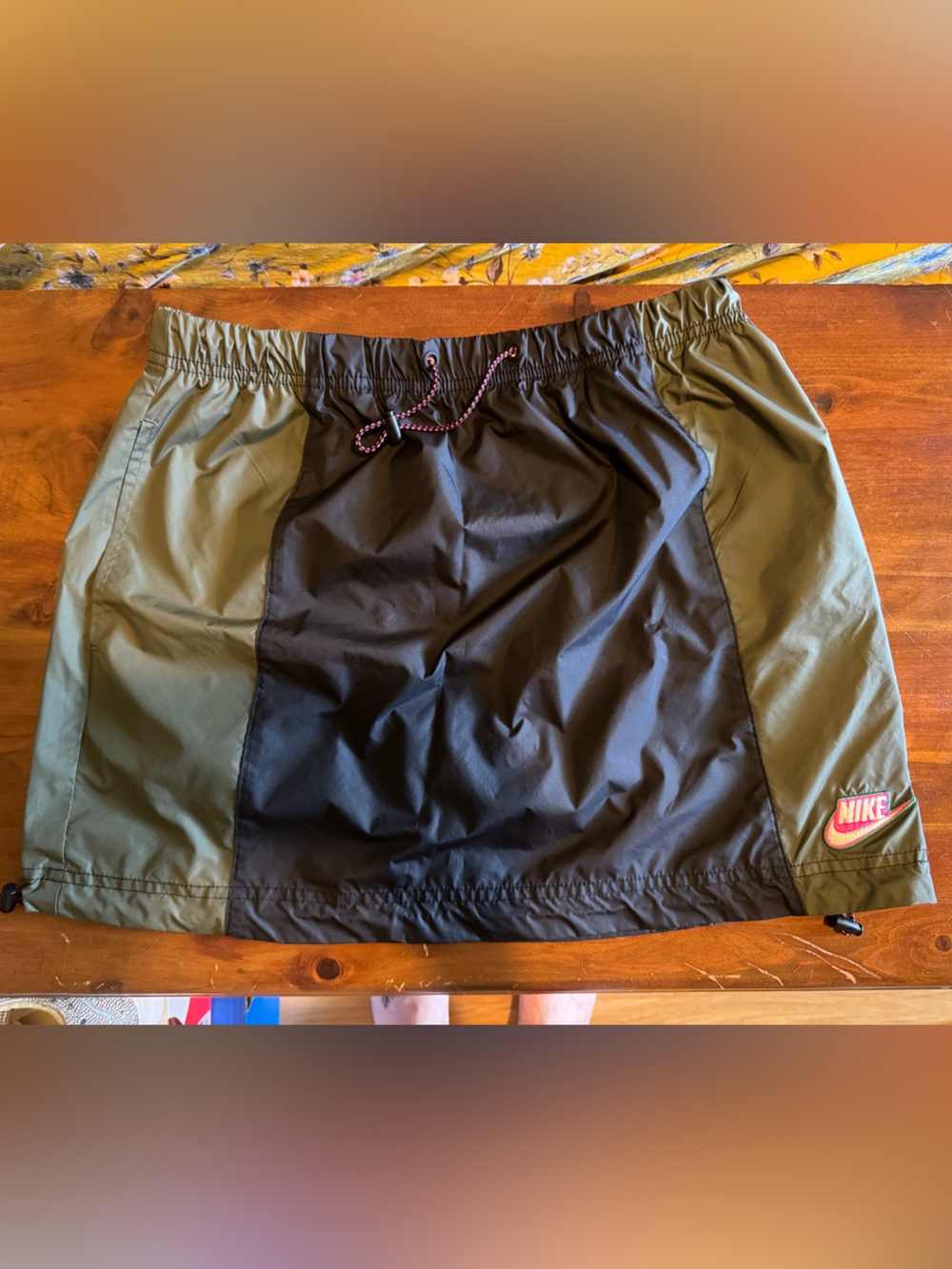 Nike Olive Green & Black Windbreaker Colorblock Athletic Skirt